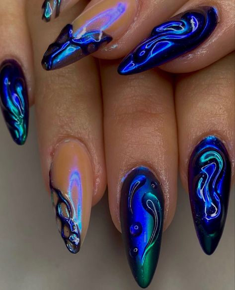 Hippie Nails, Airbrush App, French Acrylic Nails, Crazy Nails, Classy Acrylic Nails, Acrylic Nails Coffin Pink, Metallic Nails, Oval Nails, Nagel Inspo