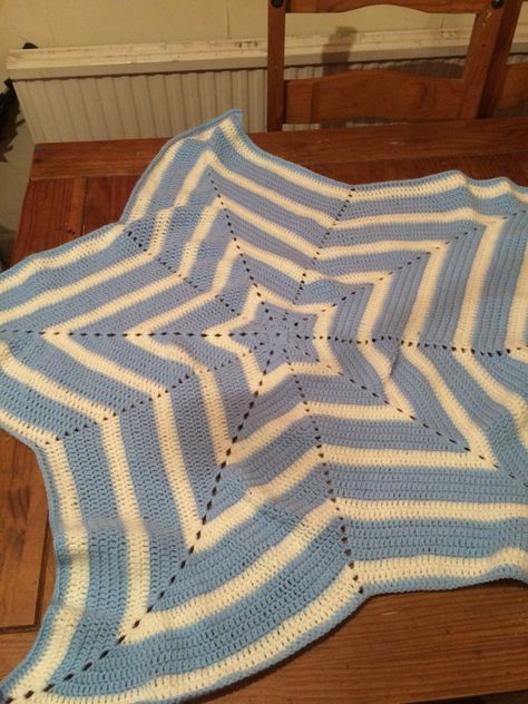 Blue and white star baby blanket made by KT Star Crochet Blanket, Blue Crochet Blanket, Blue And White Crochet, Crochet Star Blanket, Star Baby Blanket, Crocheted Things, Star Crochet, Star Blanket, Crochet Business