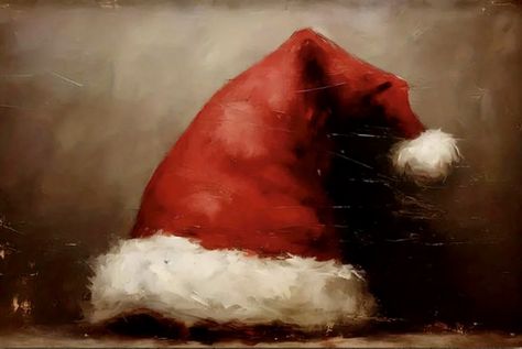 Santa Canvas, Santa Paintings, Holiday Canvas, Hat Art, Christmas Paintings On Canvas, Santa Art, Vintage Xmas, Snowman Painting, Prints Design