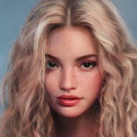 Character Inspiration Girl, Blonde Hair Brown Eyes, Blonde Curly Hair, Natural Hair Care Tips, Brown Eyed Girls, Digital Portrait Art, Face Characters, Girls Characters, Digital Art Girl