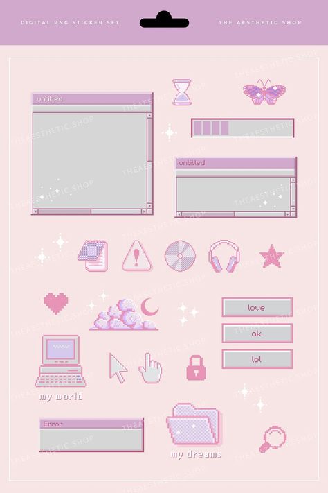 Pixel Art Website, Instagram Photoshop, Pixel Png, Pink Ipad, Ipad Essentials, Old Computer, Desktop Themes, Board Aesthetic, Canva Tips