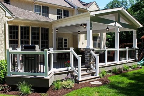 Custom TimberTech Deck/Porch, Downingtown PA A Frame Porch, Gazebo On Deck, Porch Kits, Porch Design Ideas, Deck Building, Building A Porch, Patio Deck Designs, Porch Roof, Deck Porch