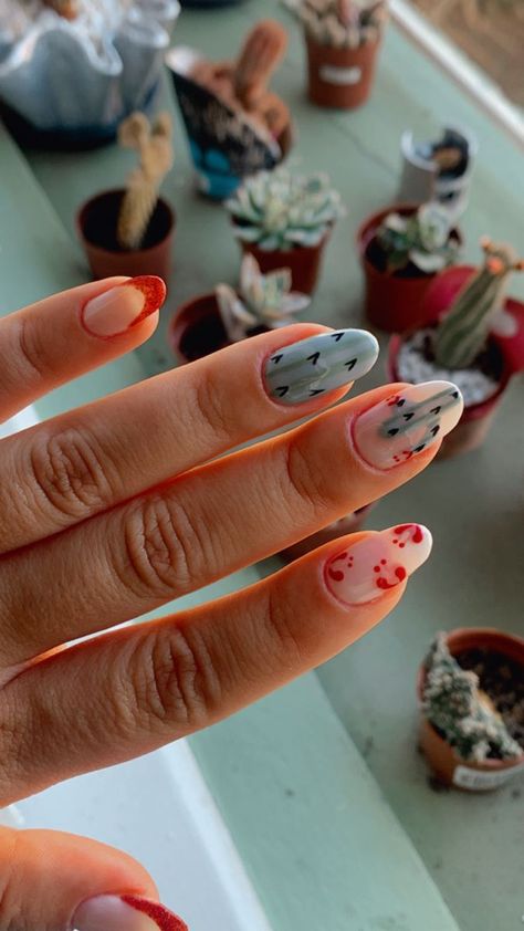 nails nailart cactus cactuslover Cactus Nail Art, Cactus Nails, Cowboy Nails, Cool Nail Designs, Nail Trends, Nails Nailart, Fun Nails, Nail Inspo, Cactus