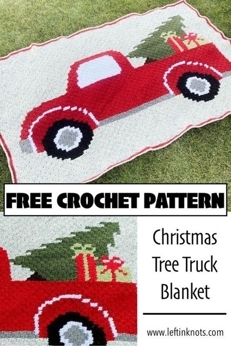 This Christmas Tree Truck blanket crochet pattern features an image of a classic red vintage truck packed with a Christmas tree and presents. This blanket is constructed with the C2C stitch, and there is a video tutorial to help you learn. I hope you will join me in crocheting this festive Christmas blanket! Keep reading for the free crochet pattern. Crochet Christmas Blanket, Truck Blanket, Crochet C2c Pattern, Christmas Afghan, Christmas Crochet Blanket, Crochet Christmas Tree, Christmas Crochet Patterns Free, Corner Ideas, Crocheted Christmas