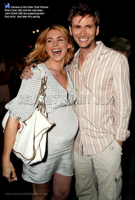 David and a pregnant Billie - I love the caption! Rose And The Doctor, Zacky Vengeance, Billie Piper, Alternate Universe, 10th Doctor, Rose Tyler, Parallel Universe, John Smith, Wibbly Wobbly Timey Wimey Stuff