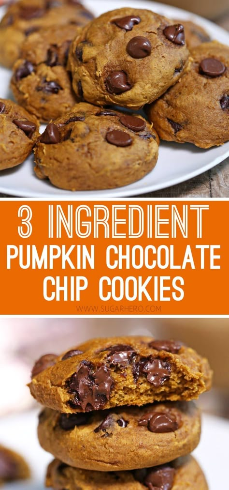 Quick And Easy Finger Desserts, 3 Ingredient Cookies Chocolate Chip, Pumpkin Cookies Chocolate Chip, 3 Ingredient Pumpkin Cookies, Pumpkin Chocolate Chip Cookies Easy, Chocolate Chip Pumpkin Cookies, 3 Ingredient Pumpkin, 3 Ingredient Cookies, Chewy Cookies