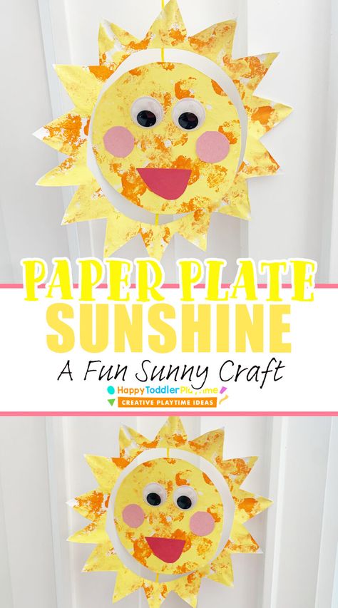 Paper Plate Sunshine Craft - Happy Toddler Playtime Paper Plate Sun Craft, Paper Plate Sun, Sun Craft, Sunshine Crafts, Sun Crafts, The Joy Of Painting, Kindergarten Crafts, Orange Paint, Clothes Pin Crafts