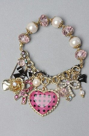 I like this Heart Bead Bracelet, Besty Johnson, Ribbon Heart, Pearl Bow, Betsey Johnson Jewelry, Cremation Jewelry, Betsy Johnson, Jewelry Inspo, Heart Beads