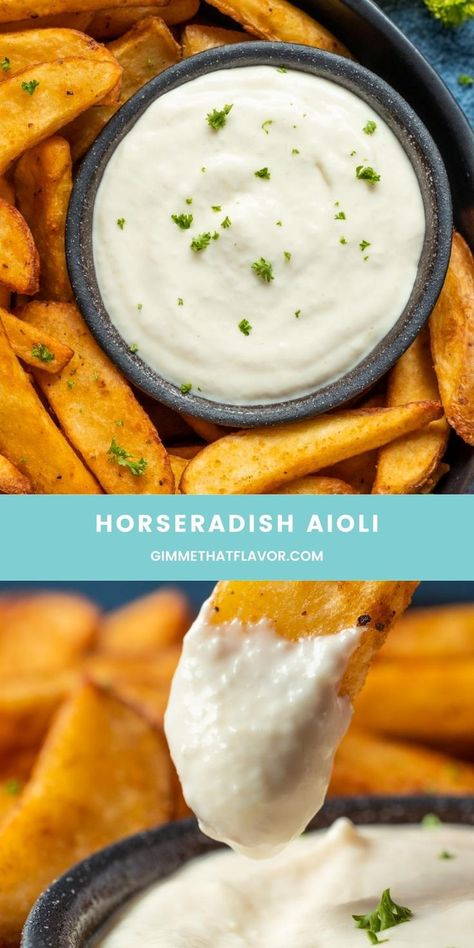 Horseradish Aioli Recipe, Aioli Sauce Recipe, Horseradish Aioli, Creamy Horseradish Sauce, Aioli Sauce, Aioli Recipe, Dip Recipes Easy, Yummy Dips, Homemade Sauce