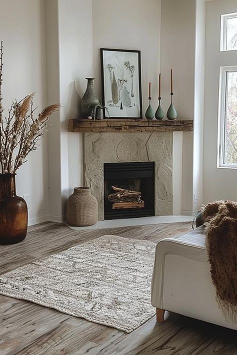 SIMPLE Corner Fireplace With Bookshelves, Corner Fireplace Design, Corner Fireplace Makeover, Corner Stone Fireplace, Corner Wood Stove, Corner Fireplace Living Room, Rustic Bedrooms, Corner Fireplaces, Corner Electric Fireplace