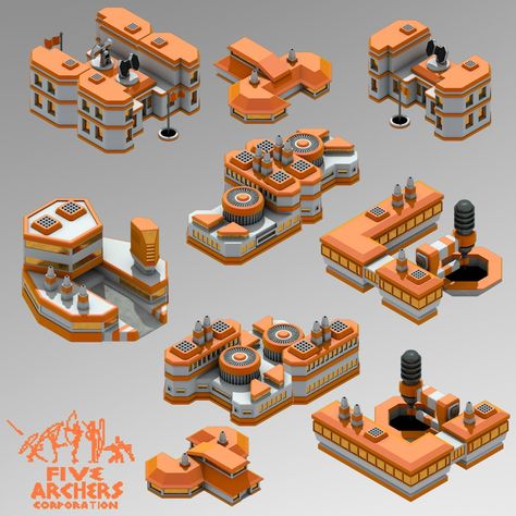 Orange Scifi Buildings for isometric games | OpenGameArt.org Isometric Sci Fi, Low Poly Sci Fi, Isometric Assets, Isometric Games, Lab Building, Game Sprite, Scifi Building, Sci Fi Building, Sci Fi Architecture