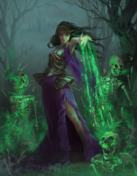 ArtStation - Necromancer, Željka Dobraš Necromancer Clothes, Dungeons And Dragons Necromancer, Female Necromancer Art, Warhammer Necromancer, Purple Necromancer, D&d Necromancer Art, Joy Painting, Moon Witch, Costume Inspo