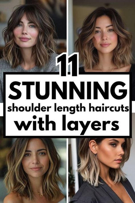 These 11 shoulder length hair cuts with layers are versatile, stylish, and super easy to maintain! perfect for busy moms who just want to look good without the effort! Shoulder Length Haircuts With Layers, Medium Length Hair With Layers Straight, Shoulder Length Hair With Layers, Shoulder Length Hair Cuts With Layers, Below Shoulder Length Hair, Above Shoulder Length Hair, Haircuts With Layers, Shoulder Length Layered Hair, Shoulder Haircut