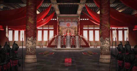 Qin Shi Huang’s Throne Room, First Emperor Of China Japanese Throne Room, Throne Room Fantasy Art, Room Fantasy Art, Chinese Castle, Richard Neutra Architecture, Princess Of China, Chinese Background, China Architecture, Fantasy Rooms