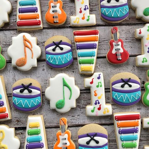 Wildflour Cookie Co. on Instagram: “How fun is this colorful music set for a special little one’s first birthday? . . . .  #sugarcookies #decoratedcookies #cookiedecorator…” Music Birthday Party Theme, Music Birthday Cakes, Music Birthday Party, Music Theme Birthday, Music Cookies, Birthday Music, Music Birthday, Music Themed, Birthday Cookies