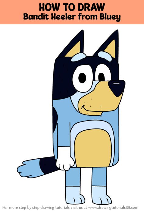 How to Draw Bandit Heeler from Bluey How To Draw Bandit Bluey, Bandit Bluey, Bandit Heeler, Learn Drawing, Rock Painting Art, Crafts For Girls, Step By Step Drawing, Disney Cartoons, Learn To Draw