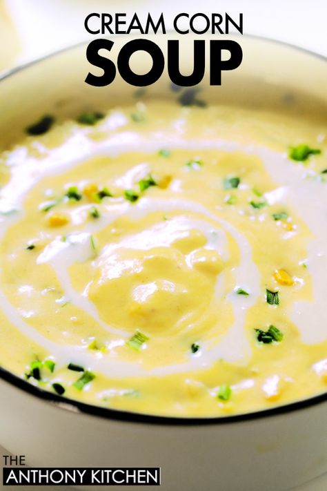 A close up shot of a dutch oven full of cream corn soup. Cream Corn Soup, Cream Of Corn Soup, Holiday Soups, Corn Chowder Soup, Corn Soup Recipes, Cream Corn, Cream Style Corn, Chowder Soup, Creamy Corn