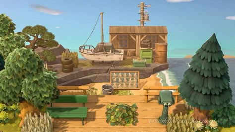 Acnh Pier Ideas Kapp’n, Dock Animal Crossing, Dock Acnh, Acnh Dock Ideas, Acnh Beach, Cottagecore Animal Crossing, Acnh Cottagecore, Tom Nook, Ac New Leaf