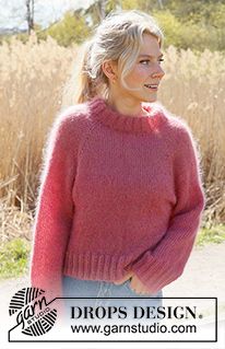 Cranberry Kiss Sweater / DROPS 235-8 - Free knitting pattern Mohair Sweater Pattern Free Knitting Ravelry, Mohair Sweater Pattern Free Knitting, Drop Shoulder Sweater Knitting Pattern, Chunky Knit Ladies Sweater Pattern, Bubble Sweater Knitting Pattern, Chunky Raglan Sweater Knitting Pattern, Drop Shoulder Sweater Pattern, Loose Knit Sweater Pattern, Mohair Sweater Pattern