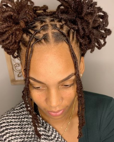 Loc Petal Space Buns, Loc Pedal Hairstyles, Loc Space Buns, Dreadlocks Styles, Locs Styles, Loc Hairstyles, Beautiful Locs, Beautiful Dreadlocks, Space Buns