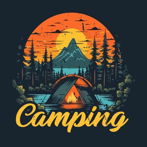 Camping Illustration, Vintage Tshirt Design, Tenda Camping, Design Camp, Adventure Design, Tshirt Printing Design, Art Gallery Wallpaper, Graphic Tshirt Design, Camping Ideas