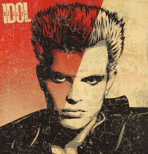 For Shepard Fairey, Banksy, and Retna fans alike, the graffiti art sale of the season is now on Artsy with @juliens_auctions! Bid on 30+ works by top names in the street art by clicking the link in our bio. // Image: detail, #ShepardFairey, 'Billy Idol', 2008 Shepard Fairey Art, Cool Poster Designs, Shepard Fairey Obey, Punk Poster, Hope Poster, Billy Idol, Shepard Fairey, Rock Posters, Street Artists