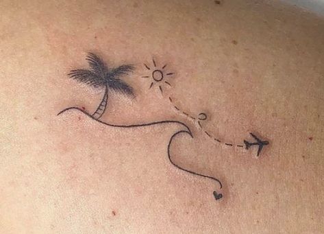 Hawaii Inspired Tattoos Simple, California Themed Tattoos, Cali Tattoo Ideas, Miami Tattoo Ideas, Strand Tattoo, Beach Theme Tattoos, Cali Tattoo, Maui Tattoo, Beachy Tattoos