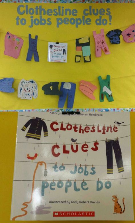 Clothesline Clues To Jobs People Do, Clothesline Clues To Jobs People Do Activities, Career Board Ideas, Clothes Activities For Kids, Community Helpers Bulletin Board, Prek Community Helpers, Community Helpers Week, Community Helper Lesson, Community Helpers Kindergarten