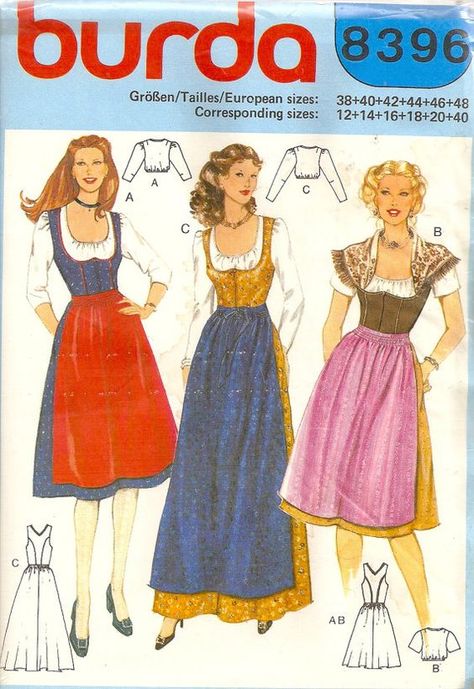 ~ SEWING PATTERNS ~ Burda 8396 German style dress designs Dirndl Pattern Sewing, Drindl Dress Pattern, Element Superhero, Dirndl Dress Pattern, German Dresses, Octoberfest Costume, Dirndl Pattern, German Costume, Blouse Sewing Pattern