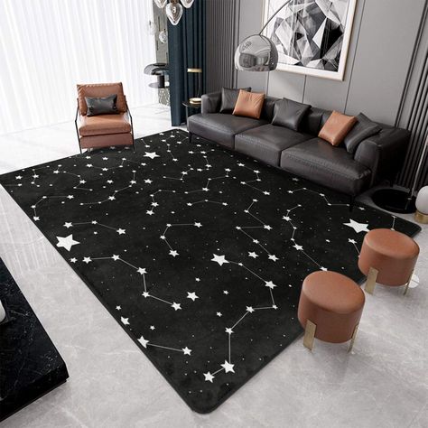 PRICES MAY VARY. 【Extra Large Size】: The magic constellation area rug is 5'x7' . Strongly bound on all edges for a clean, tidy look and longevity. This soft black white star rug makes the perfect addition to any living space, instantly enhancing the look and feel of your room. 【Material】: This constellation area rug made with durable high density elastic cotton, soft sponge interlayer and non-woven fabric which are soft touch, wear-resistant and non slip. Safe and comfortable for everyday indoor Mat For Bedroom, Star Space, Dorm Living Room, Space Rugs, Dorm Living, Bedroom Renovation, Space Room, Carpet Mat, Space Stars