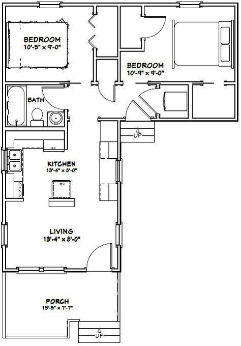 L Shaped Tiny House, L Shaped House Plans, L Shaped House, Shed House Plans, 5 Bedroom House Plans, 2bhk House Plan, House Plans With Pictures, Two Bedroom House, Small House Floor Plans