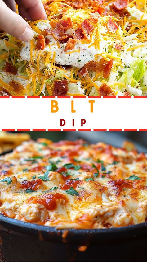 BLT Dip Hot Blt Dip, Blt Dip Recipe, Classic Blt Sandwich, Blt Dip, Baked Pasta Dishes, Vegetarian Slow Cooker Recipes, Comfort Recipes, Cheesy Dip, Blt Sandwich