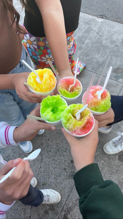 We were having snow cones at a friends birthday part Snow Cone Wedding, Snow Cones Aesthetic, Summers Aesthetic, Friend Dates, Hawaiian Shaved Ice, Sno Cones, Dark Mountains, Vision 2024, Brand Activations