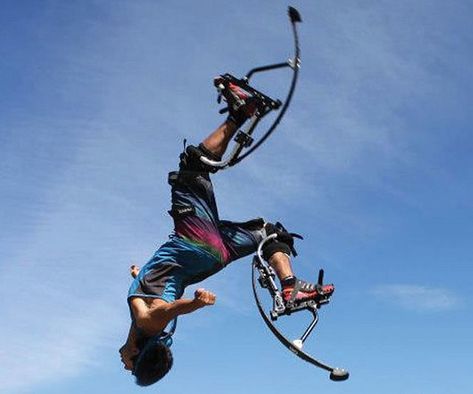 Who doesn't want jumping stilts? Jumping Stilts, Aerial Acrobatics, Defying Gravity, Cool Gifts For Kids, Stilts, Extreme Sports, Motor Skills, Stationary Bike, Cool Things To Buy