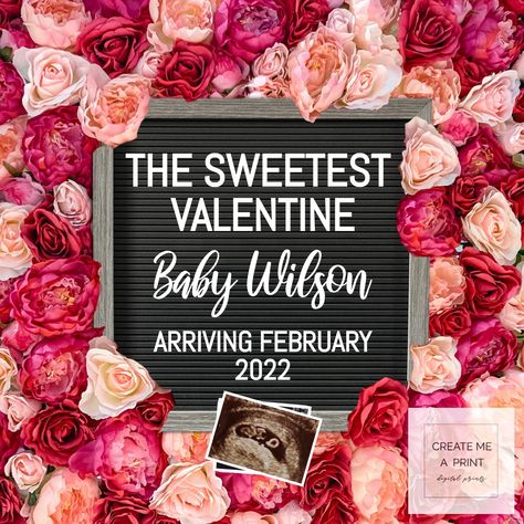 "Floral Sweetest Valentine Pregnancy Reveal, Social Media Editable Digital Holiday Pregnancy Announcement, February Baby Reveal, You Edit This is an editable digital pregnancy announcement template to share your exciting news with friends and family on social media or print and mail to your family! The template will be available for you to edit via Corjl within minutes after purchasing allowing you to share this special announcement right away! TRY OUR DEMO-----> https://www.corjl.com/d/4PM2A ** Valentines Baby Announcement, Neutral Baby Announcement, Holiday Pregnancy Announcement, Fall Baby Announcement, Valentines Pregnancy Announcement, Pregnancy Announcement Template, February Baby, Fun Baby Announcement