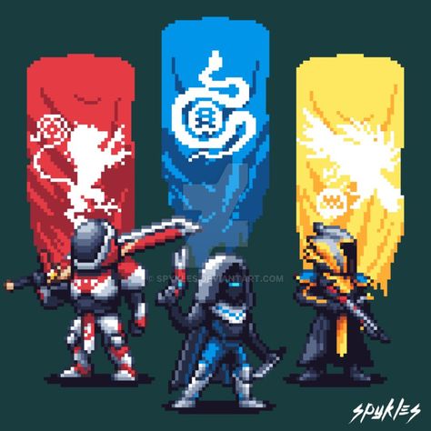 Destiny 2 Pixel Art Guardians! by Spykles.deviantart.com on @DeviantArt Destiny 2 Guardian Games, Destiny 2 Guardians, Destiny Pixel Art, Destiny 2 Pixel Art, Destiny 2 Guardian Art, Destiny 2 Art, Destiny 2 Wallpaper, Destiny Backgrounds, Destiny Video Game