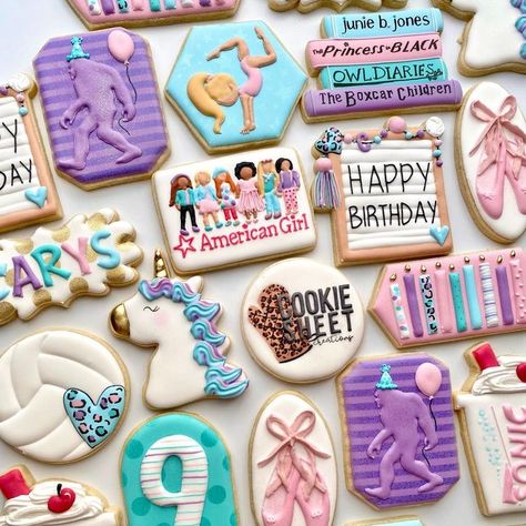 Favorite Things Cookies Decorated, Volleyball Cookies, American Girl Birthday, Doll Cookies, Boxcar Children, Candle Cookies, Unicorn Cookies, Cookies Decorated, Cookie Ideas