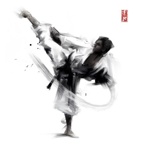 Martial Arts Artwork, Karate Drawing, Martial Arts Art, Martial Arts Poses, Karate Art, Martial Arts Master, Kyokushin Karate, Affiches D'art Déco, Shotokan Karate