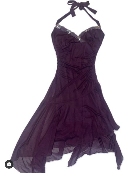 dark purple vintage 2000s inspired halter dress Y2k Satin Dress, Y2k Outfits Red Carpet, 2000s Formal Dresses Short, Early 2000s Hoco Dresses, Y2k Club Dress, Early 2000 Dresses, Y2k Semi Formal Outfits, 2000s Short Dress, 90s Formal Dress Vintage