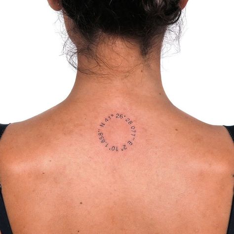 Round Text Tattoo, Circular Back Tattoo, Circle Text Tattoo, Adoption Tattoo Ideas, Adoption Tattoo, National Adoption Month, Circular Tattoo, Round Tattoo, Coordinates Tattoo