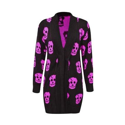 Halloween Cardigan, Boyfriend Cardigan, Skull Clothing, Cardigan Winter, Pink Skull, Skeleton Print, Party Kleidung, Open Front Sweater, Cardigan Women