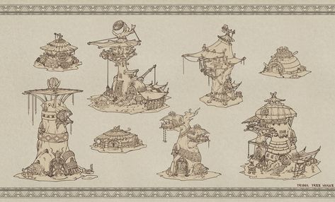 ArtStation - TRIBAL TREE HOUSE, ZC WANG Tree House Concept Art, Tree House Concept, House Concept Art, Mc House, Tree House Drawing, Fantasy City Map, Planet Coaster, House Concept, Vis Dev