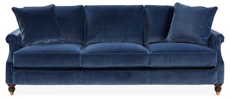 Miles Talbott - Webster Sofa, Marine Blue | One Kings Lane Blue Velvet Sofa Living Room, Velvet Couch Living Room, Blue Sofa Chair, Blue Velvet Couch, Velvet Sofa Living Room, Family Room Inspiration, Vintage Couch, Blue Velvet Sofa, Blue Couches