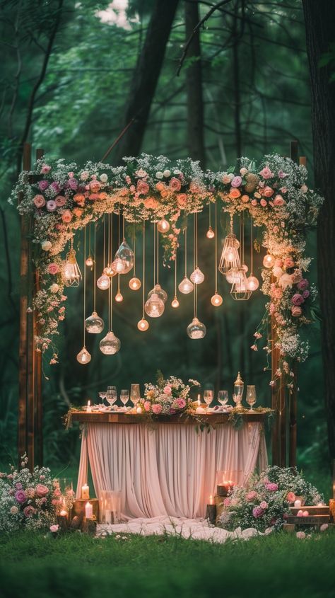 Romantic Backdrop Ideas, Terrace Decoration Ideas For Party, Sangeet Background, Home Engagement Decoration, Anniversary Decorations At Home, Fairy Wedding Theme, Romantic Settings, Romantic Intimate Wedding, Weddings Decorations Elegant Romantic