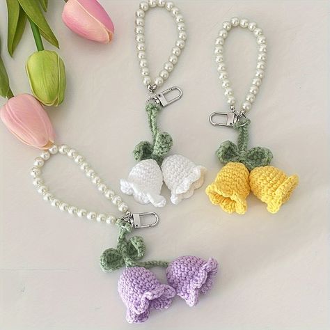 Faster shipping. Better service Lily Of The Valley Flowers, Fleur Design, Crochet Wool, Kawaii Crochet, Crochet Inspo, Crochet Keychain, Handbag Charms, Styl Boho, Pearl Chain