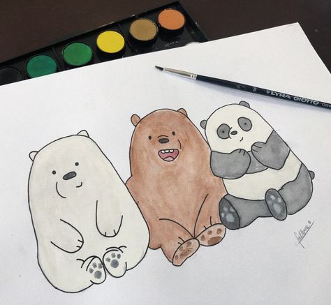 Bare Bears Painting, Bears Painting, Water Colors Painting, Watercolour Animals, Bear Watercolor, Colors Painting, Water Colours, Cat Air, Water Colors