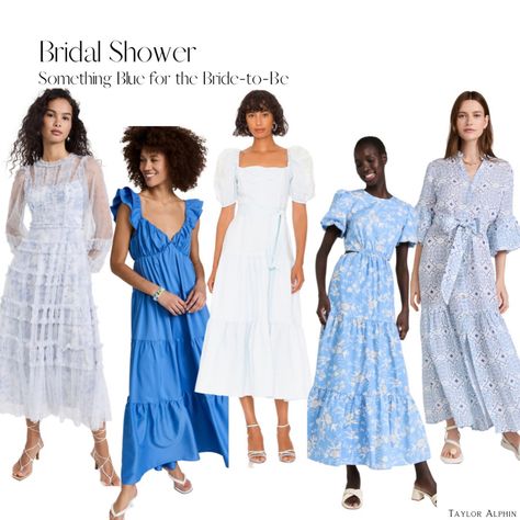 Something Blue Bridal Shower Outfit, Blue Bridal Shower Dress, Something Blue Outfit, Something Blue Bridal Shower Ideas, Bridal Shower Inspo, Blue Bride, Something Blue Bridal, White Bridal Shower, Blue Bridal Shower