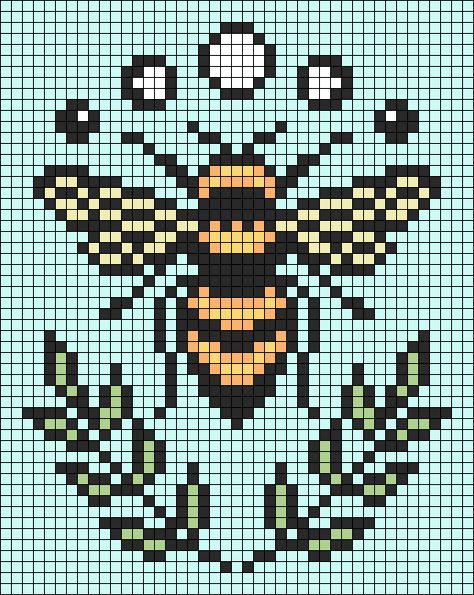 Alpha pattern #138729 variation #265674 | BraceletBook Bee Knitting, Bee Perler Beads, Bee Pixel Art, Bee Alpha Pattern, Bug Grid Pattern, Bumble Bee Knitting Chart, Alpha Pattern Moon Phases, Dragonfly Alpha Pattern, Insect Alpha Pattern