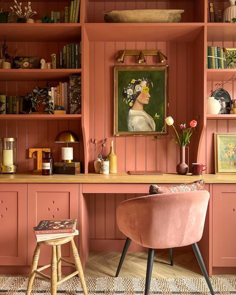 Pooky | Happy Monday Pooksters 😊 Sharing this sublime view of @retwiggdstylist colourful home office, this looks like such a lovely space to work. … | Instagram Sulking Room Pink Office, Colourful Home Office, Colour Psychology, Colourful Home, Individual Space, Gold Office, Paint And Paper Library, Pink Office, Library Aesthetic