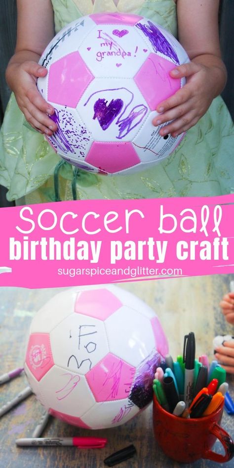 Girls Soccer Theme Birthday Party, Soccer Birthday Activities, Girl Soccer Birthday Party, Girls Soccer Birthday Party Ideas, Soccer Ball Crafts, Soccer Party Ideas, Soccer Birthday Party Ideas, Football Activities, Soccer Party Decorations